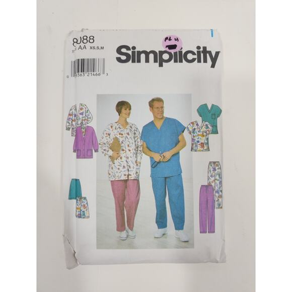 SIMPLICITY 8088 Uncut Scrubs Jacket, Top and Pants Sewing Pattern Size XS, S, M - Picture 1 of 3